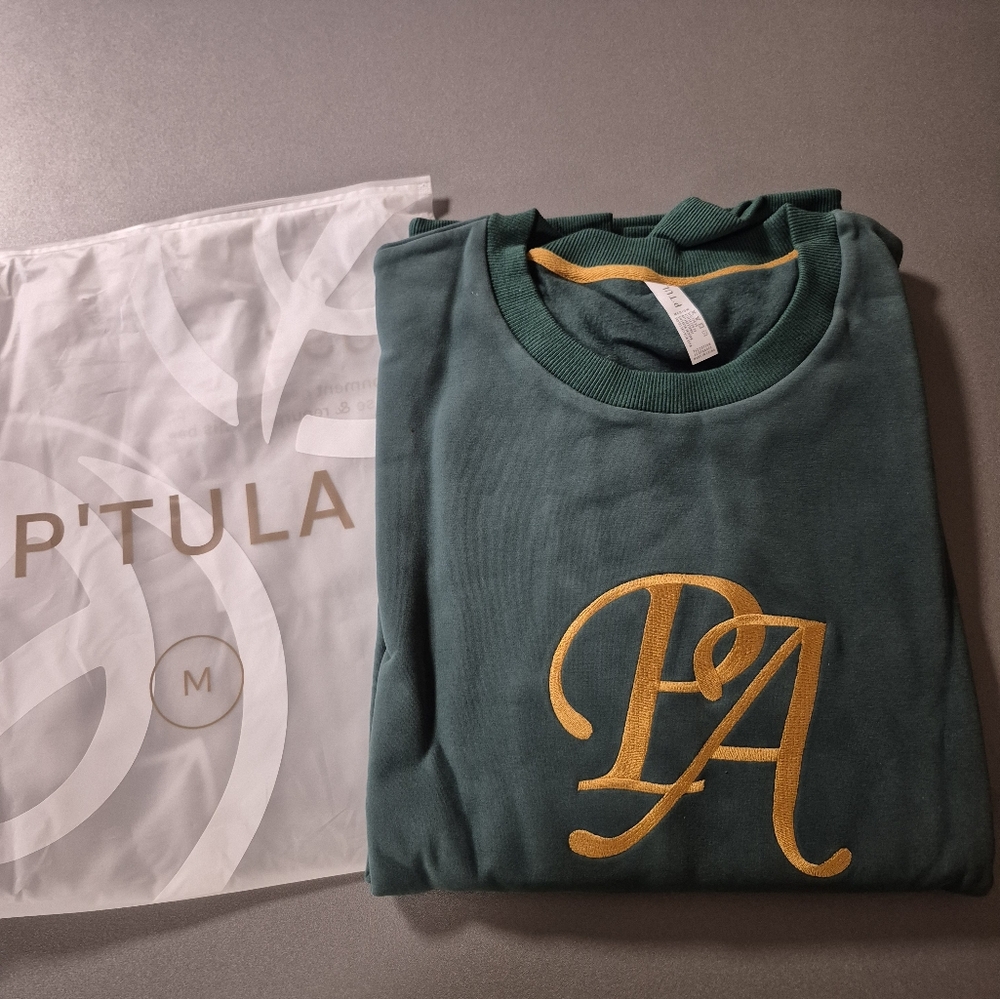 NWOT P'tula Green Sweater with Gold Accents